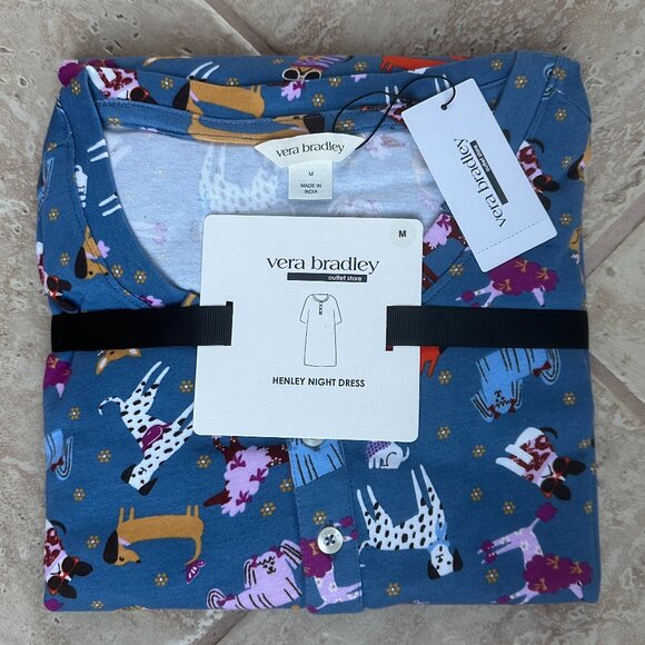 VERA BRADLEY BARK PARK DOGS HENLEY NIGHT DRESS/NIGHTSHIRT:NWT  MEDIUM or LARGE - Picture 1 of 15